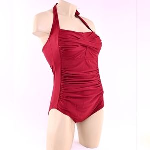 Smismivo Tummy Control Swimwear Halter One Piece Slimming Vintage